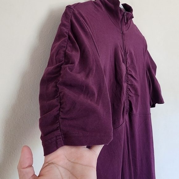 Athleta Plum Quarter Zip Ruched Mid-sleeve Athleisure Dress size Small - Picture 2 of 7